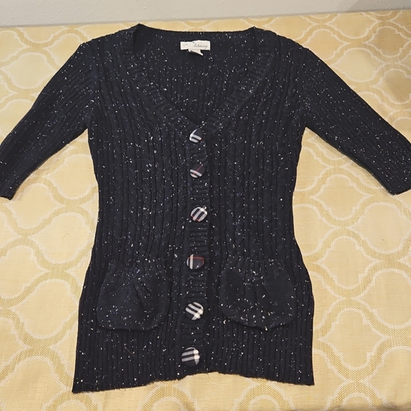 Vintage iDaisy sz. M Short Sleeve V Neck Sweater Cardigan w Plaid Buttons - Picture 6 of 6